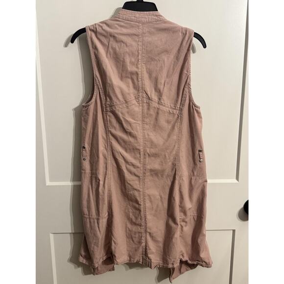 Stoosh Vest Jacket Womens Medium Pink Drape Front Sleeveless Twill Open Layering - Picture 3 of 9